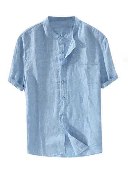 Casual Woven Mandarin Collar Men's Shirt kakaclo