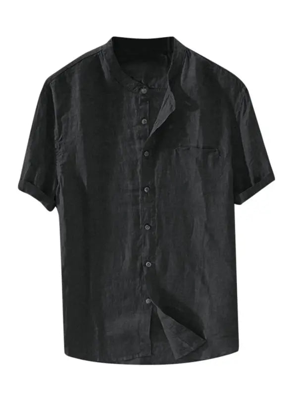 Casual Woven Mandarin Collar Men's Shirt kakaclo