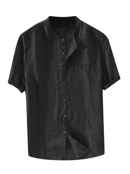 Casual Woven Mandarin Collar Men's Shirt kakaclo