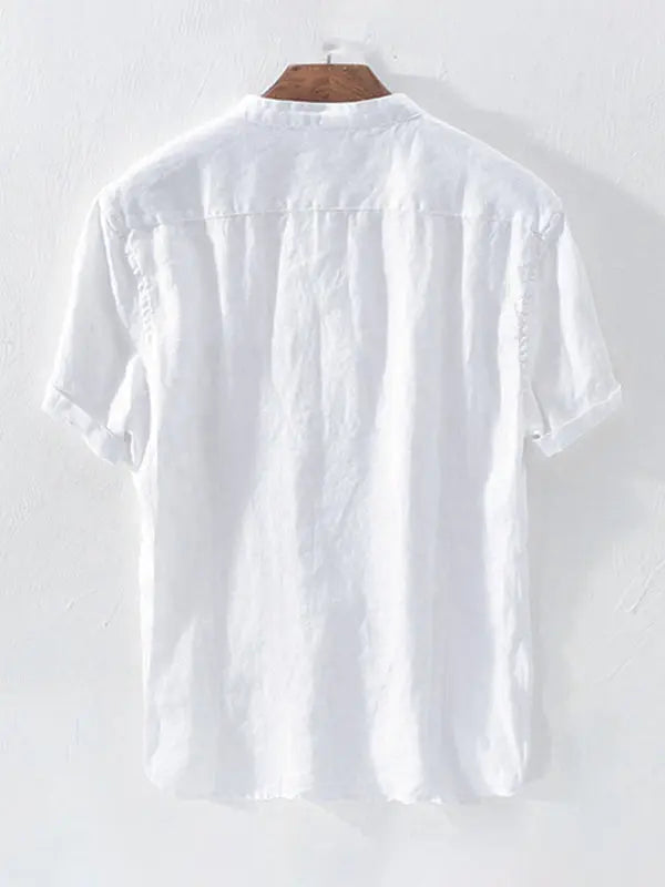 Casual Woven Mandarin Collar Men's Shirt kakaclo