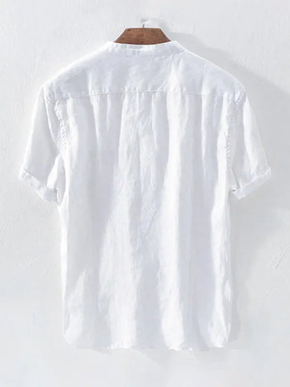 Casual Woven Mandarin Collar Men's Shirt kakaclo