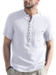 Men's woven solid color short-sleeved cotton and linen shirt - Ladoj