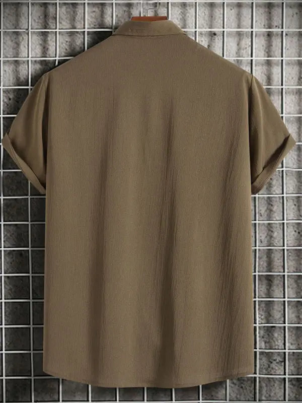 New Men's Short Sleeve Loose Solid Color Button Cotton Linen Shirt - Ladoj