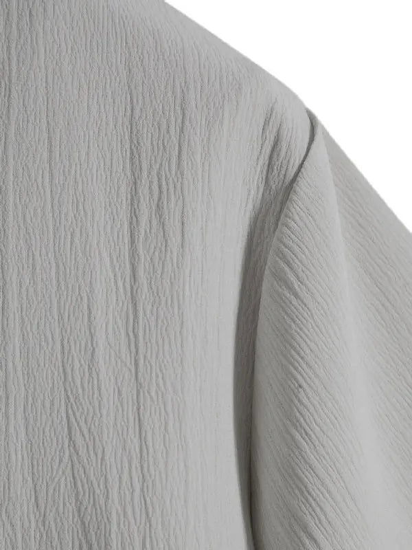 New Men's Short Sleeve Loose Solid Color Button Cotton Linen Shirt - Ladoj