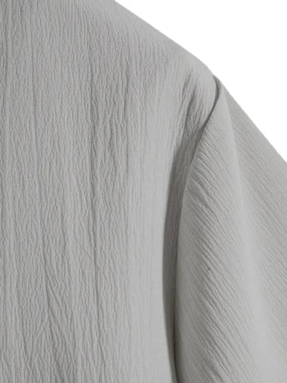 New Men's Short Sleeve Loose Solid Color Button Cotton Linen Shirt - Ladoj