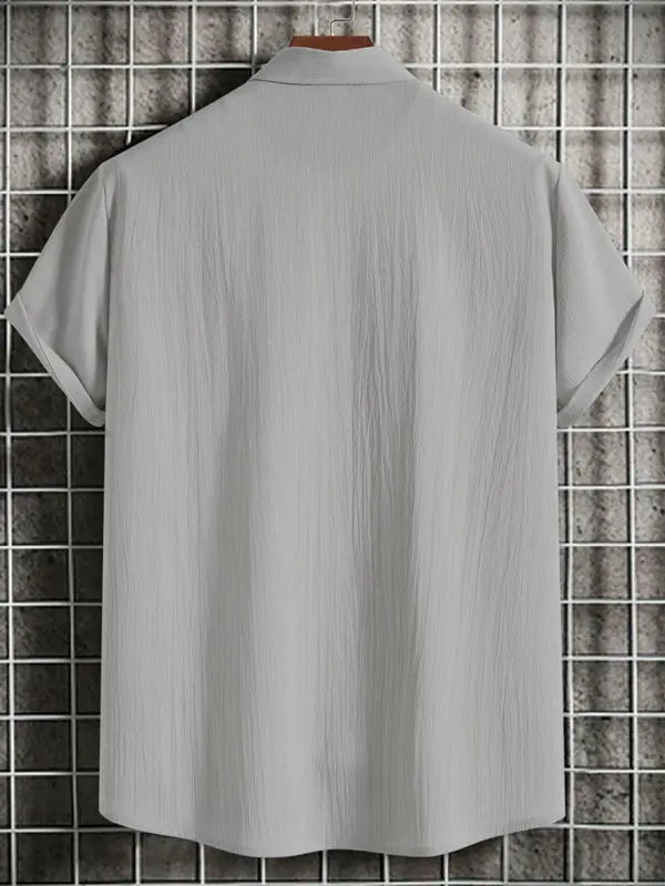 New Men's Short Sleeve Loose Solid Color Button Cotton Linen Shirt - Ladoj