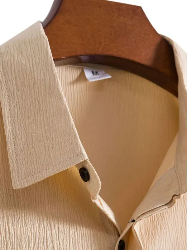 New Men's Short Sleeve Loose Solid Color Button Cotton Linen Shirt - Ladoj