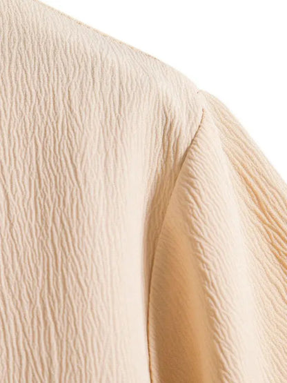 New Men's Short Sleeve Loose Solid Color Button Cotton Linen Shirt - Ladoj