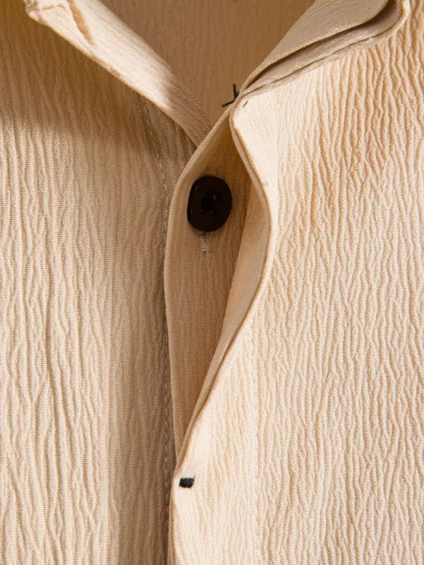 New Men's Short Sleeve Loose Solid Color Button Cotton Linen Shirt - Ladoj