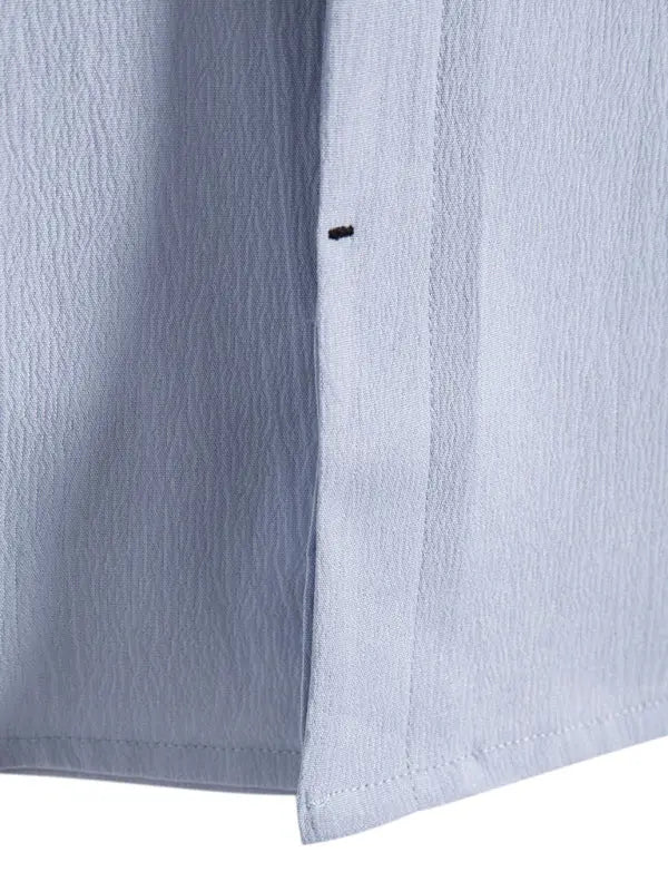 New Men's Short Sleeve Loose Solid Color Button Cotton Linen Shirt - Ladoj