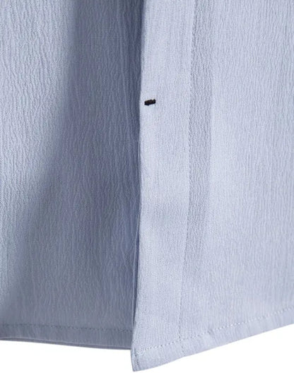 New Men's Short Sleeve Loose Solid Color Button Cotton Linen Shirt - Ladoj