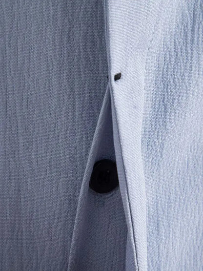 New Men's Short Sleeve Loose Solid Color Button Cotton Linen Shirt - Ladoj