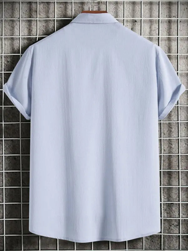 New Men's Short Sleeve Loose Solid Color Button Cotton Linen Shirt - Ladoj