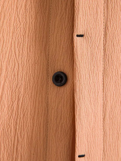 New Men's Short Sleeve Loose Solid Color Button Cotton Linen Shirt - Ladoj