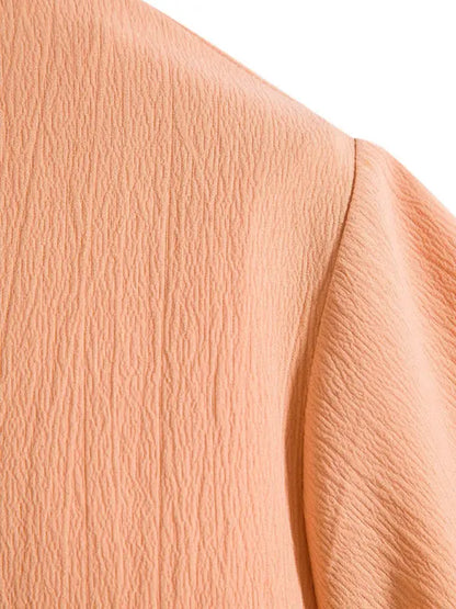 New Men's Short Sleeve Loose Solid Color Button Cotton Linen Shirt - Ladoj