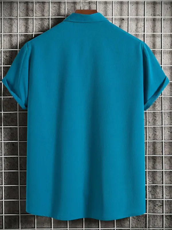 New Men's Short Sleeve Loose Solid Color Button Cotton Linen Shirt - Ladoj