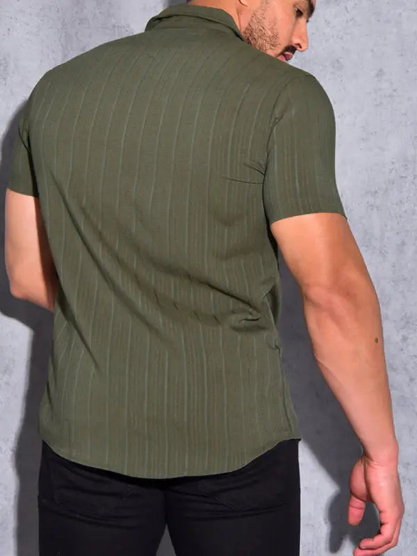 Men's solid color shirt men's short-sleeved cardigan casual loose T-shirt - Ladoj