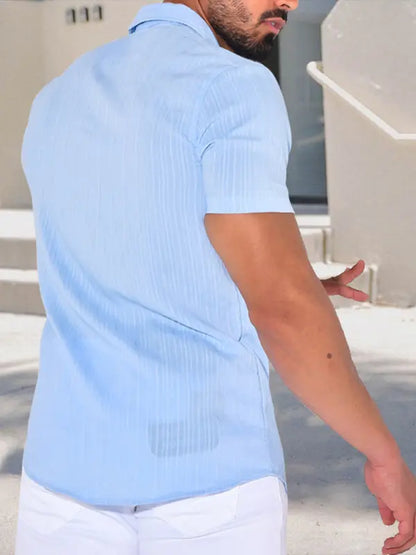 Men's solid color shirt men's short-sleeved cardigan casual loose T-shirt - Ladoj