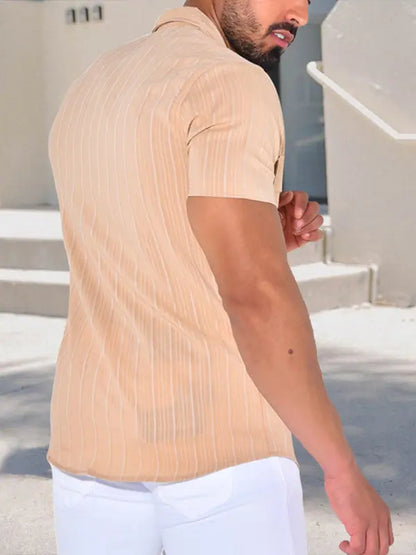 Men's solid color shirt men's short-sleeved cardigan casual loose T-shirt - Ladoj