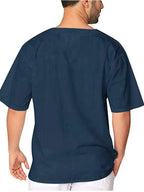 New Men's Short Sleeve T-Shirt Cotton Linen Tie Collar Casual Men's T-Shirt Shirt - Ladoj