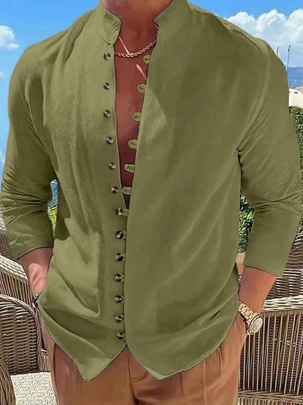 New Fashion Men's Retro Button Casual Long Sleeve Shirt - Ladoj