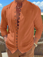 New Fashion Men's Retro Button Casual Long Sleeve Shirt - Ladoj
