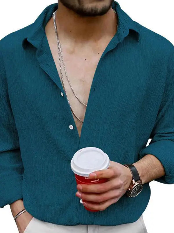 Men's Casual Lapel Long Sleeve Shirt - Ladoj