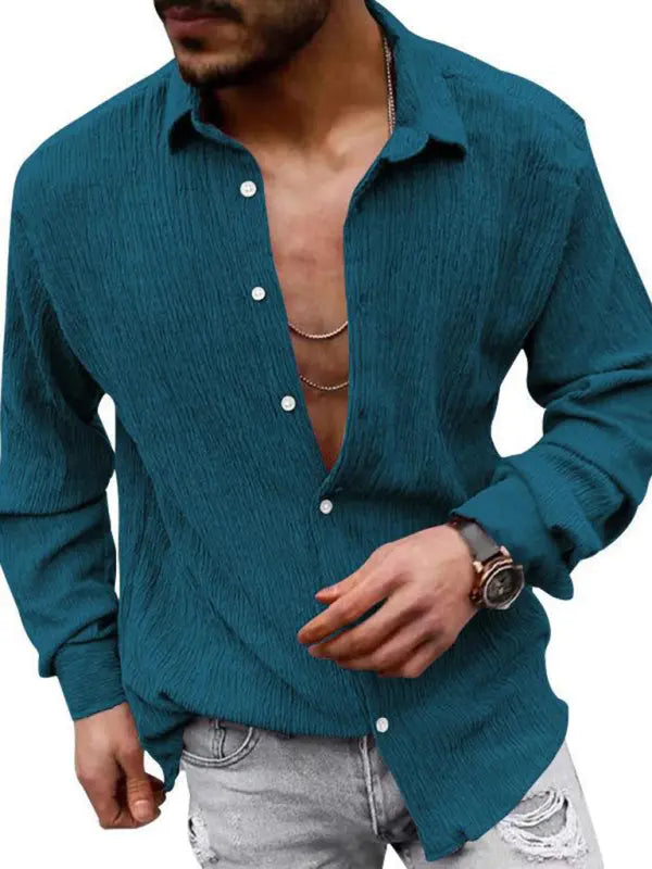 Men's Casual Lapel Long Sleeve Shirt Imagen secundaria del producto