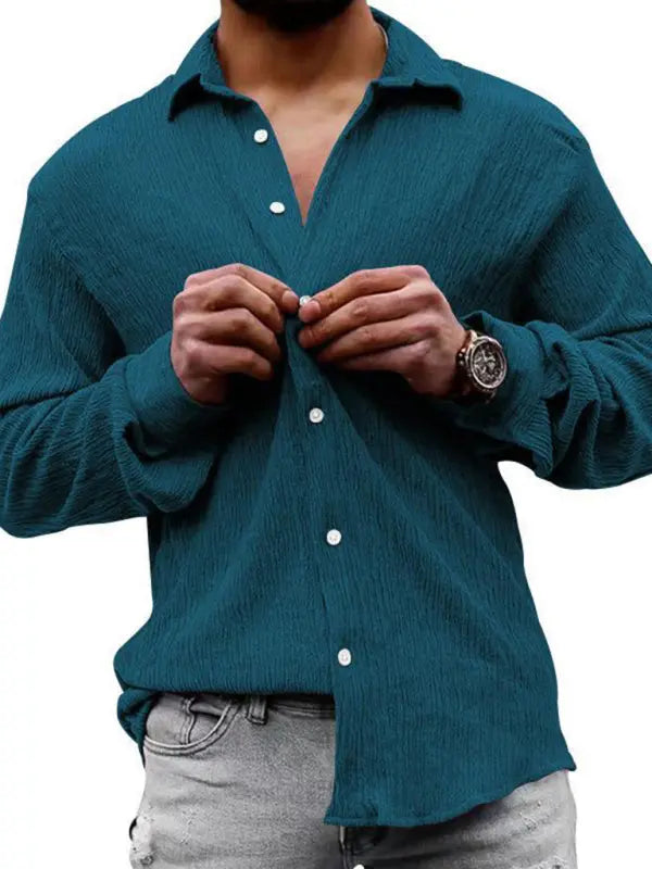 Men's Casual Lapel Long Sleeve Shirt - Ladoj