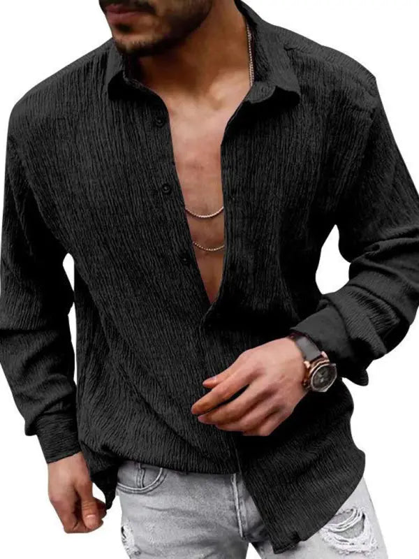 Men's Casual Lapel Long Sleeve Shirt - Ladoj