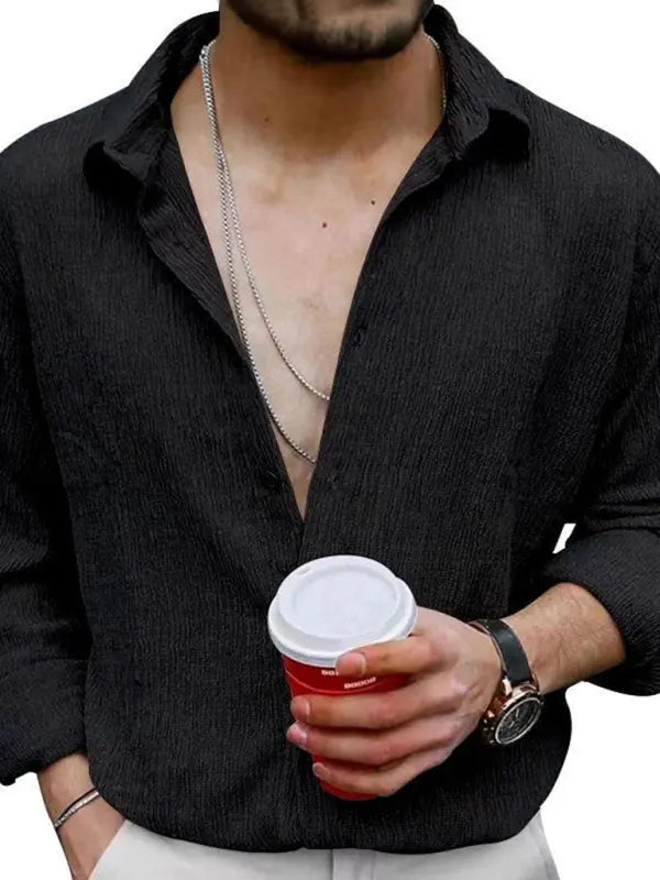 Men's Casual Lapel Long Sleeve Shirt - Ladoj