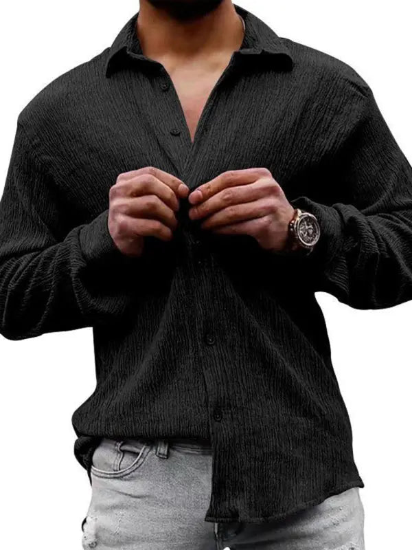 Men's Casual Lapel Long Sleeve Shirt - Ladoj