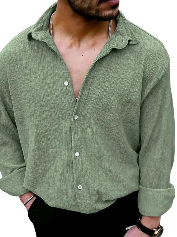 Men's Casual Lapel Long Sleeve Shirt - Ladoj