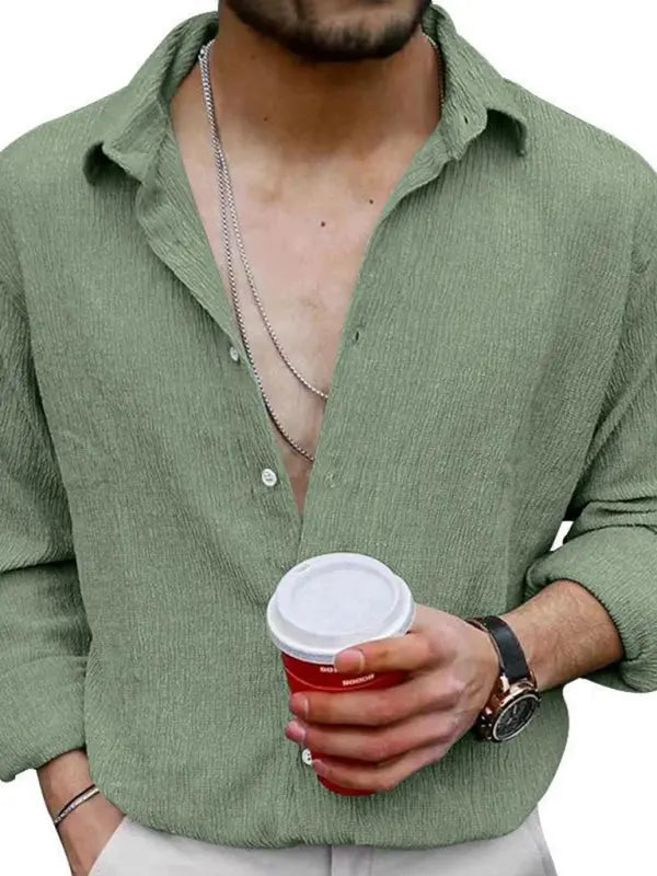 Men's Casual Lapel Long Sleeve Shirt - Ladoj