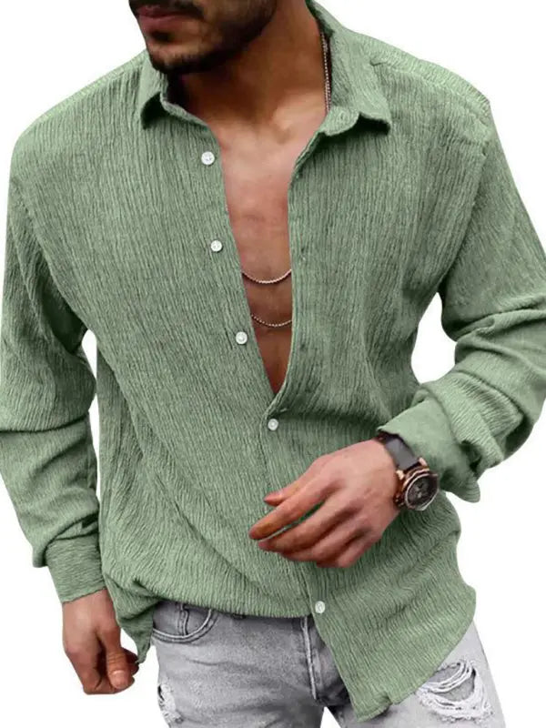 Men's Casual Lapel Long Sleeve Shirt - Ladoj