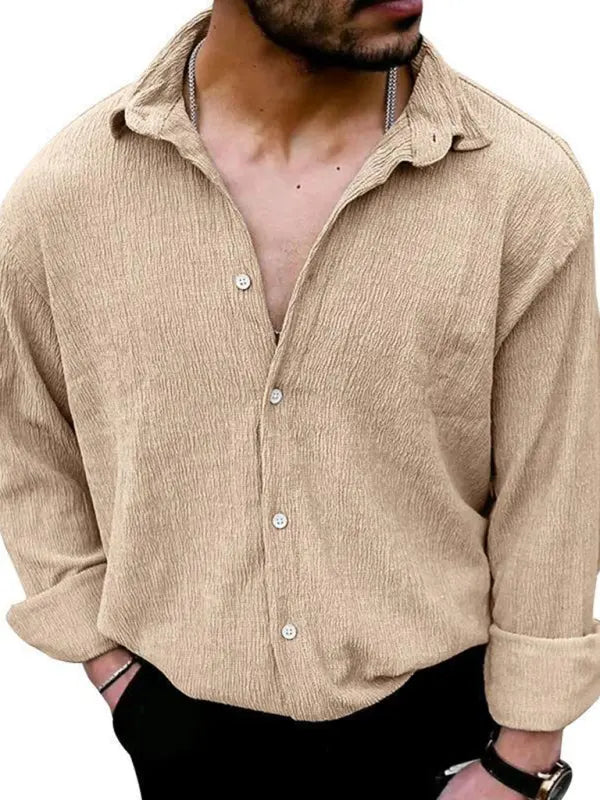 Men's Casual Lapel Long Sleeve Shirt - Ladoj