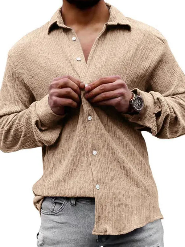 Men's Casual Lapel Long Sleeve Shirt - Ladoj