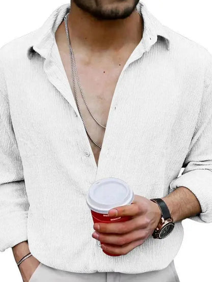 Men's Casual Lapel Long Sleeve Shirt - Ladoj