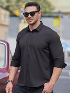 New Men's Solid Color Stretch Long Sleeve Business Casual Thin Shirt - Ladoj