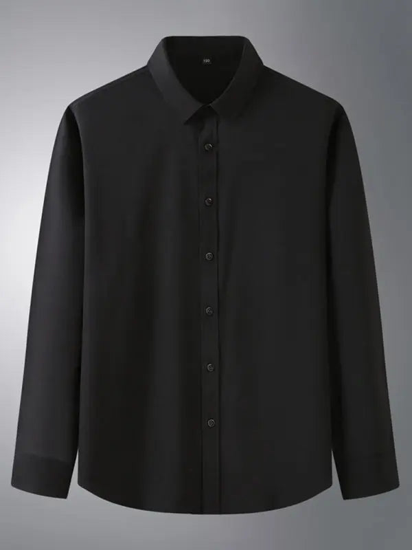 New Men's Solid Color Stretch Long Sleeve Business Casual Thin Shirt - Ladoj