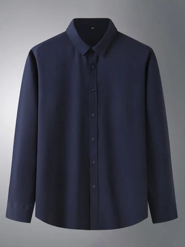 New Men's Solid Color Stretch Long Sleeve Business Casual Thin Shirt - Ladoj