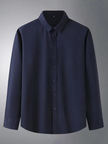 New Men's Solid Color Stretch Long Sleeve Business Casual Thin Shirt - Ladoj