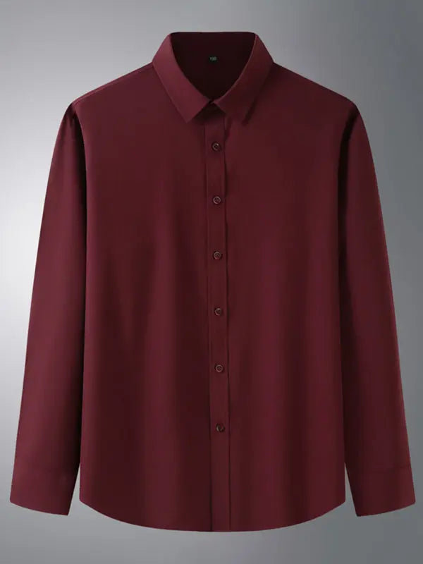 New Men's Solid Color Stretch Long Sleeve Business Casual Thin Shirt - Ladoj
