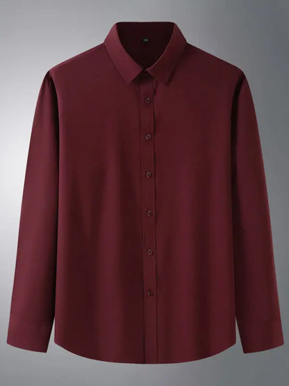 New Men's Solid Color Stretch Long Sleeve Business Casual Thin Shirt - Ladoj