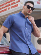 Men's Short Sleeve Shirt Loose Casual Stretch Denim Shirt - Ladoj