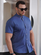 Men's Short Sleeve Shirt Loose Casual Stretch Denim Shirt - Ladoj