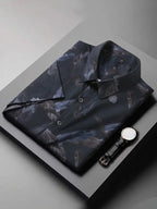 Men's stretch leaf flower short-sleeved shirt - Ladoj