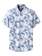 Men's stretch leaf flower short-sleeved shirt - Ladoj