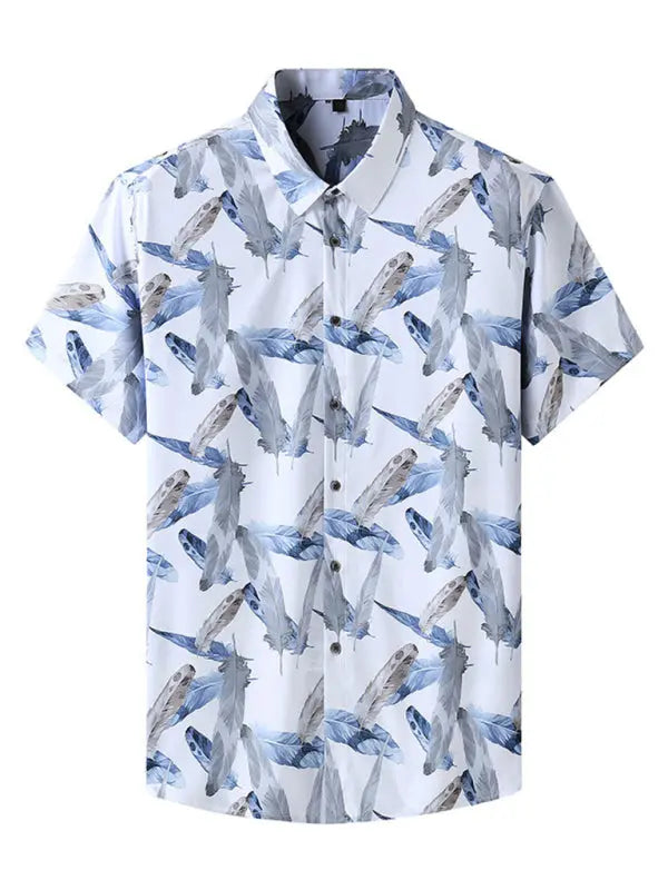 Men's stretch leaf flower short-sleeved shirt - Ladoj