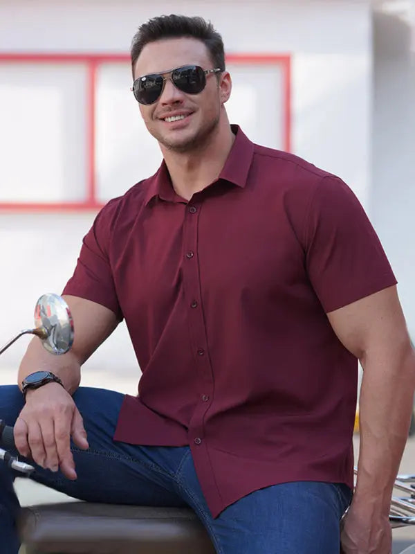 Men's Stretch Thin Short Sleeve Shirt - Ladoj